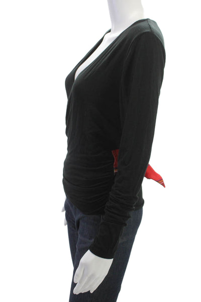 J Crew Women Black Linen V-Neck Tie Long Sleeve Christmas Top Size S