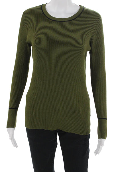 Metric Knits Women Pullover Sweater Green Crew Neck Long Sleeve Size M