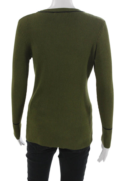 Metric Knits Women Pullover Sweater Green Crew Neck Long Sleeve Size M