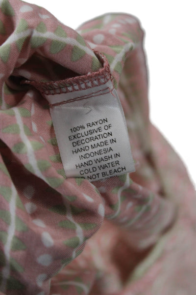 Skemo Women Cropped Striped Rayon Blouse 3/4 Sleeve Round Neck Pink Size S