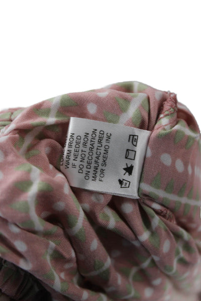 Skemo Women Cropped Striped Rayon Blouse 3/4 Sleeve Round Neck Pink Size S