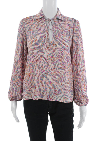 Veronica M Women Pink Bohemian Collared Blouse Long Sleeve Drawstring Size XS