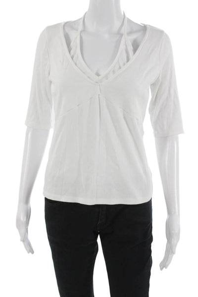 Red Haute Womens Basic V-Neck 3/4 Sleeve White Top Size M