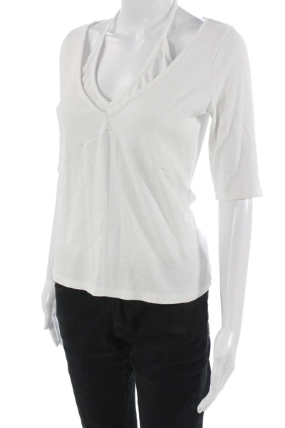Red Haute Womens Basic V-Neck 3/4 Sleeve White Top Size M