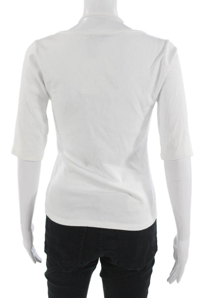 Red Haute Womens Basic V-Neck 3/4 Sleeve White Top Size M