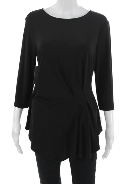 London Times Womens Tunic Blouse Black 3/4 Sleeve Round Neck Size M