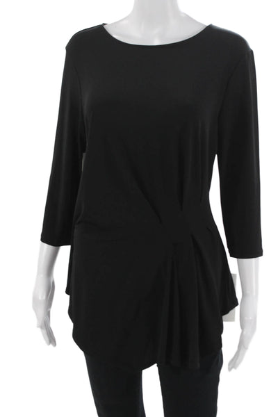 London Times Womens Tunic Blouse Black 3/4 Sleeve Round Neck Size M