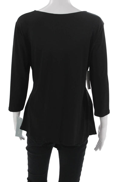 London Times Womens Tunic Blouse Black 3/4 Sleeve Round Neck Size M