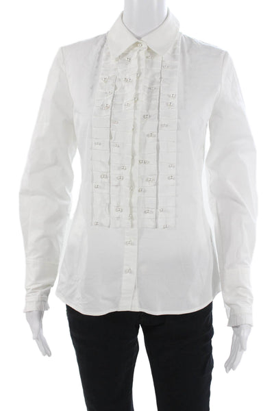 Elie Tahari Womens Collared White Button Up Blouse Size XS