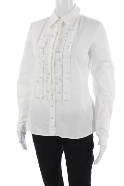 Elie Tahari Womens Collared White Button Up Blouse Size XS
