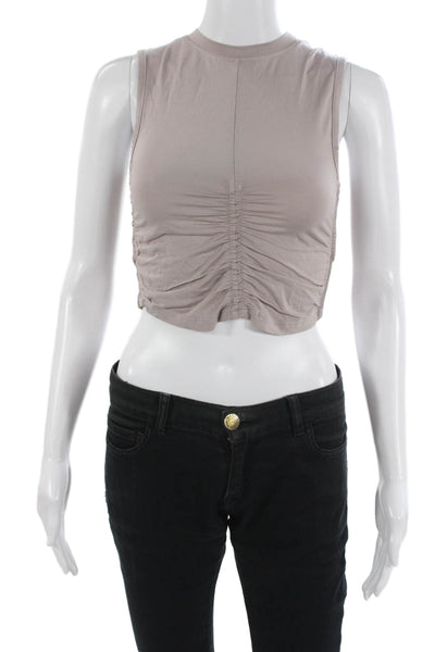Mono B Womens Cropped Tank Beige Crew Neck Sleeveless Size S