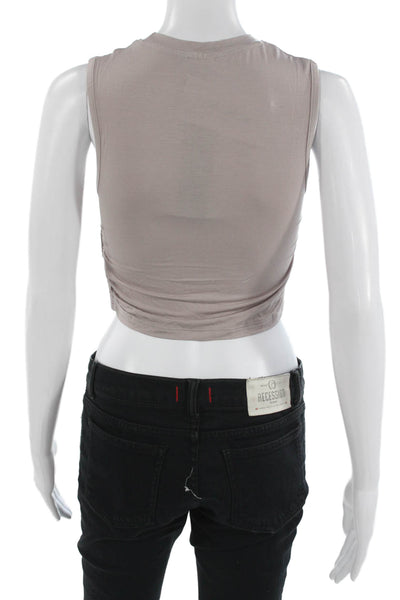 Mono B Womens Cropped Tank Beige Crew Neck Sleeveless Size S