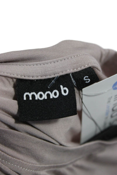 Mono B Womens Cropped Tank Beige Crew Neck Sleeveless Size S