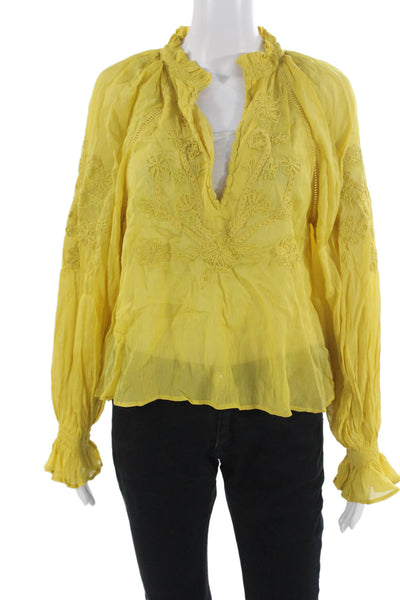 Free People Womens Boho Floral V-Neck Tunic Blouse Yellow Size S