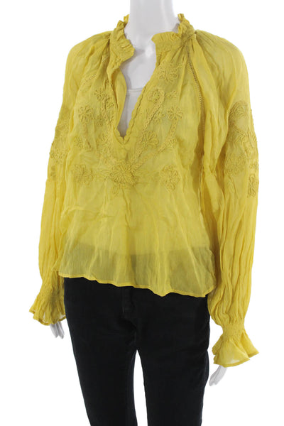 Free People Womens Boho Floral V-Neck Tunic Blouse Yellow Size S