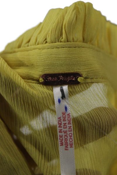 Free People Womens Boho Floral V-Neck Tunic Blouse Yellow Size S