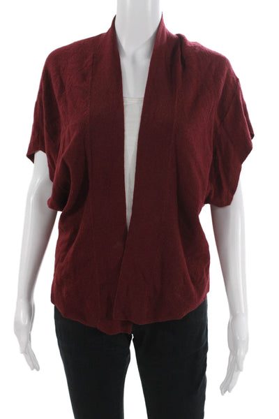 Nordstrom Womens Cardigan Red 100% Cashmere Short Sleeve Solid Size XS
