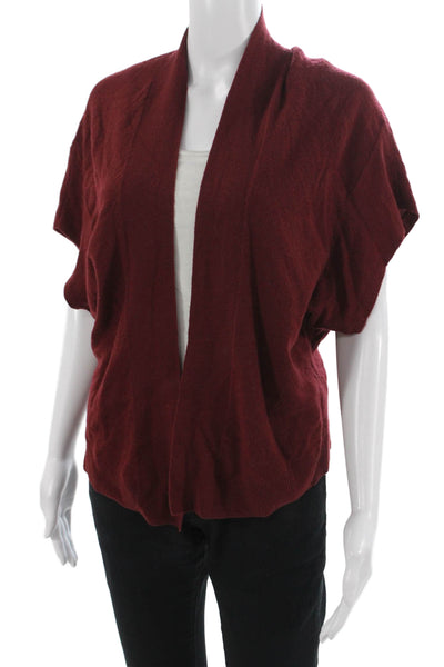 Nordstrom Womens Cardigan Red 100% Cashmere Short Sleeve Solid Size XS