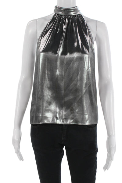 Toccin Women Dark Gray Sleeveless High Neck Tie Blouse Size XS