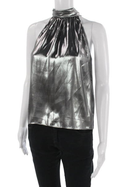 Toccin Women Dark Gray Sleeveless High Neck Tie Blouse Size XS