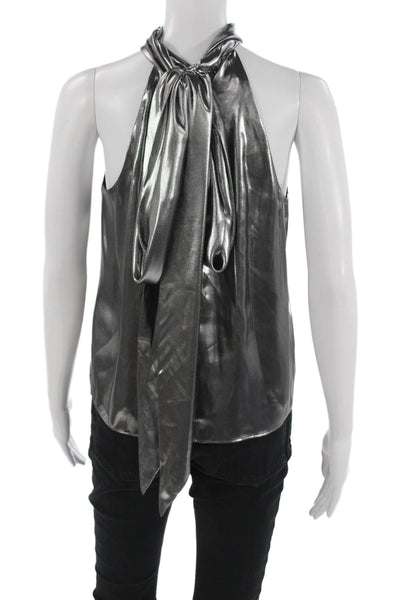 Toccin Women Dark Gray Sleeveless High Neck Tie Blouse Size XS
