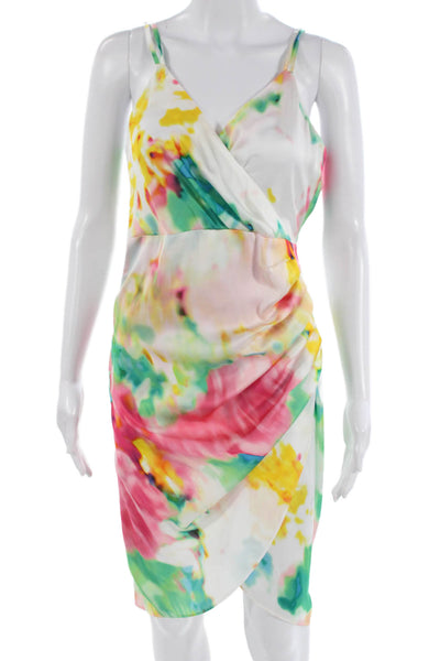 Zara Women Wrap Slip Dress Green V Neck Mid Calf Drawstring Size XS