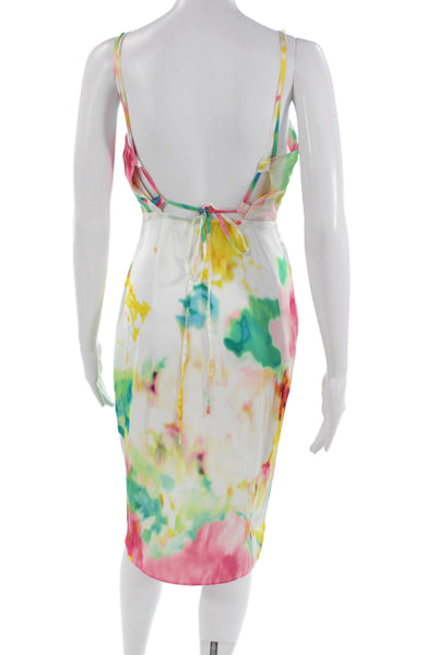Zara Women Wrap Slip Dress Green V Neck Mid Calf Drawstring Size XS