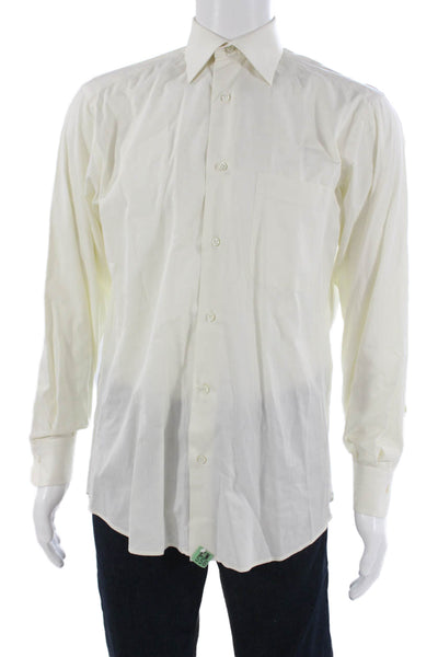 Ermenegildo Zegna Mens Point Collar Dress Shirt White Long Sleeve Cotton Size L