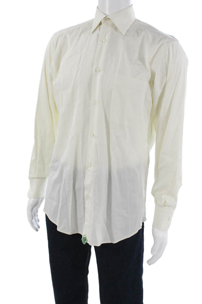 Ermenegildo Zegna Mens Point Collar Dress Shirt White Long Sleeve Cotton Size L