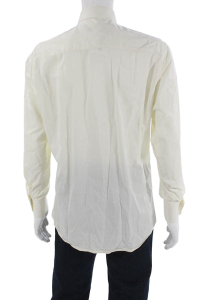 Ermenegildo Zegna Mens Point Collar Dress Shirt White Long Sleeve Cotton Size L