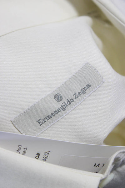 Ermenegildo Zegna Mens Point Collar Dress Shirt White Long Sleeve Cotton Size L