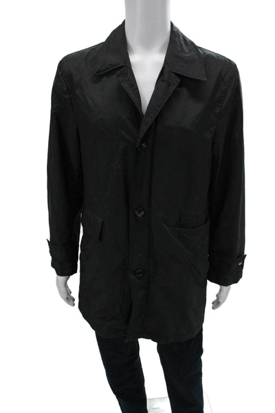 Michael Michael Kors Mens Rain Coat Windbreaker Black Collared Button Size 36