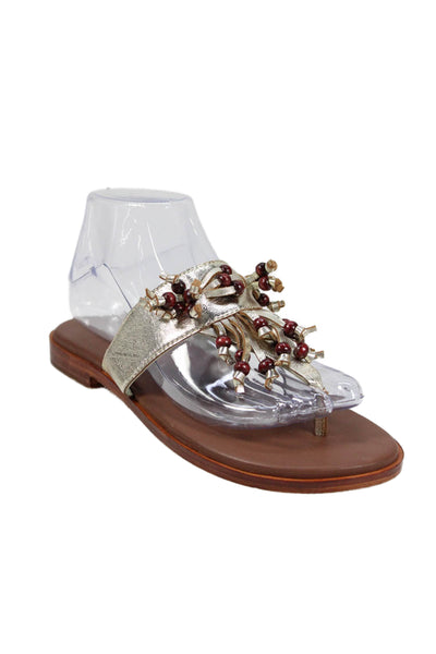 Free People Womens Beaded Slide On Thong Sandals Gold Size 6.5