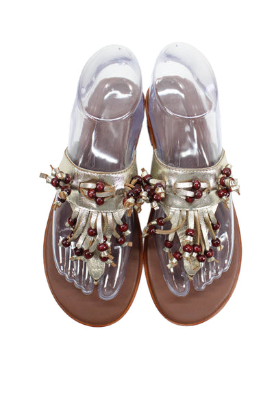 Free People Womens Beaded Slide On Thong Sandals Gold Size 6.5
