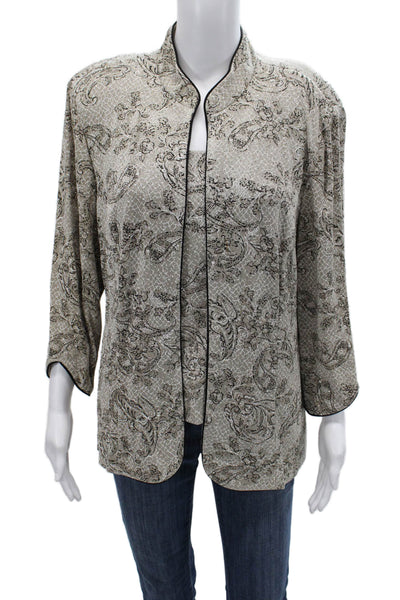 Alex Evenings Women Paisley Mock Neck 3/4 Sleeve Coat Beige Size 2XL