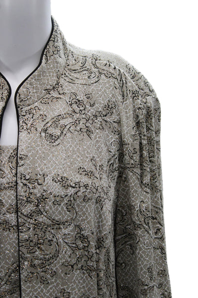 Alex Evenings Women Paisley Mock Neck 3/4 Sleeve Coat Beige Size 2XL