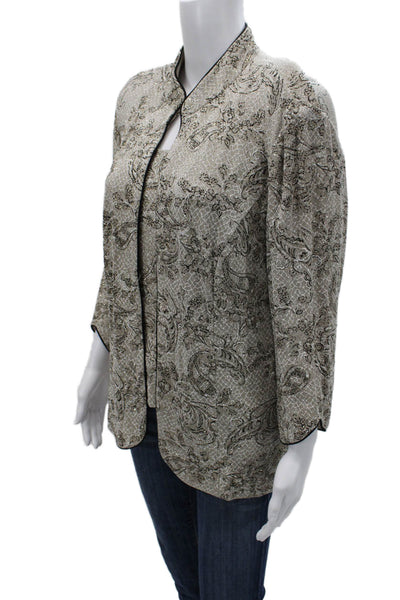Alex Evenings Women Paisley Mock Neck 3/4 Sleeve Coat Beige Size 2XL