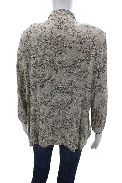 Alex Evenings Women Paisley Mock Neck 3/4 Sleeve Coat Beige Size 2XL