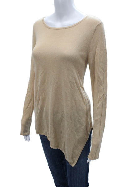 BCBGMAXAZRIA Womens Basic Beige Long Sleeve Round Neck Top Size S