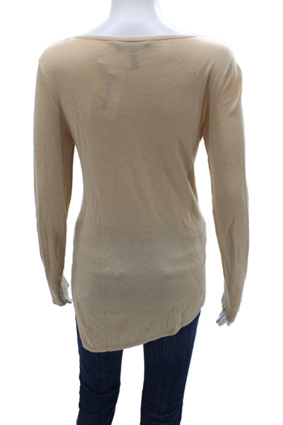 BCBGMAXAZRIA Womens Basic Beige Long Sleeve Round Neck Top Size S