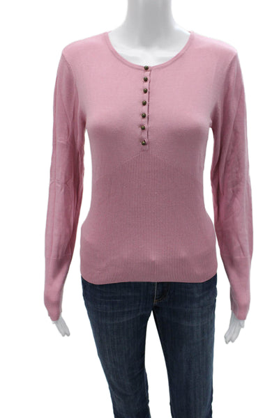 Tahari Women Basic Pink Button Up Sweater Long Sleeve Round Neck Size M