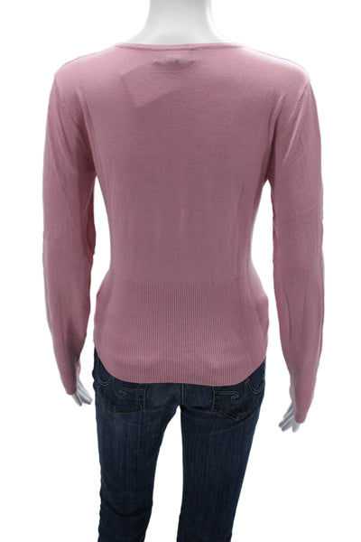 Tahari Women Basic Pink Button Up Sweater Long Sleeve Round Neck Size M