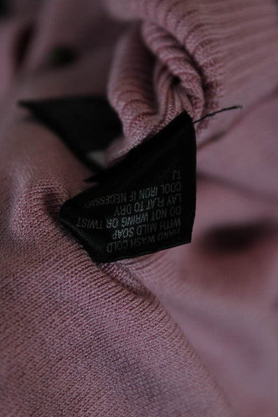 Tahari Women Basic Pink Button Up Sweater Long Sleeve Round Neck Size M