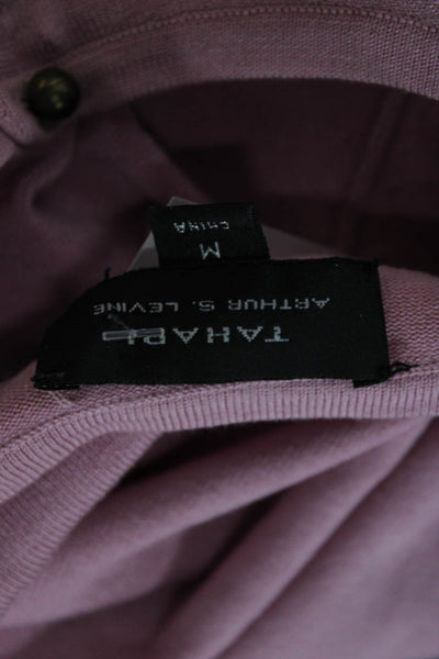 Tahari Women Basic Pink Button Up Sweater Long Sleeve Round Neck Size M