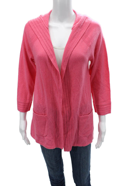 Isaac Mizrahi Women Pink Cashmere Cardigan 3/4 Sleeve Size 2XS