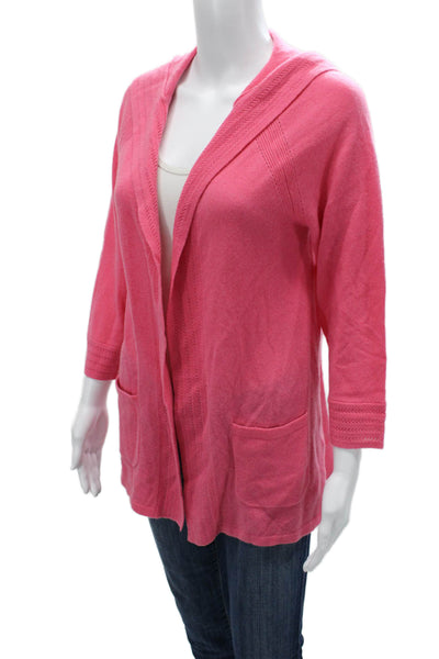 Isaac Mizrahi Women Pink Cashmere Cardigan 3/4 Sleeve Size 2XS