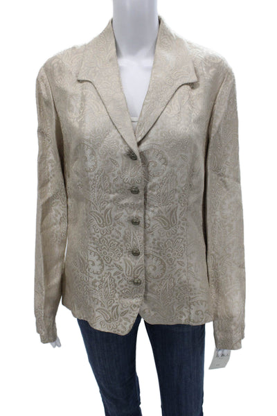 Dana Buchman Womens Paisley Collared Button Blazer Beige Long Sleeve Size 16