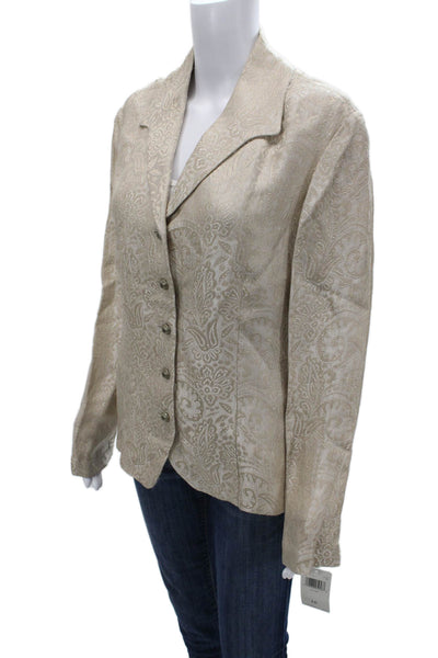 Dana Buchman Womens Paisley Collared Button Blazer Beige Long Sleeve Size 16