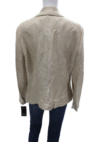 Dana Buchman Womens Paisley Collared Button Blazer Beige Long Sleeve Size 16