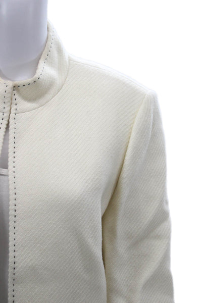 Tahari Women Blazer Beige Wool Blend Mock Neck Long Sleeve Size 14